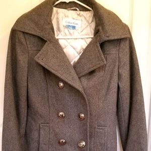 Calvin Klein hooded wool coat sz 6- gray